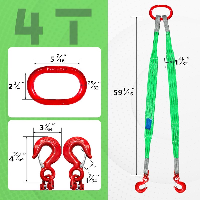 SENKEYFE Heavy Duty Two Leg Bridle Web Sling 5ft 8800lbs Capacity Lifting Slings Straps with G80 Alloy Steel Grab Hooks Polyester Bridle Sling for Cargo Security Towing and Handling - Image 5